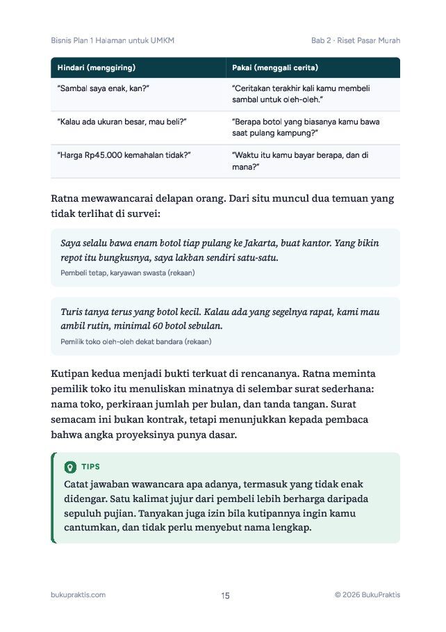 Contoh halaman Bisnis Plan 1 Halaman untuk UMKM