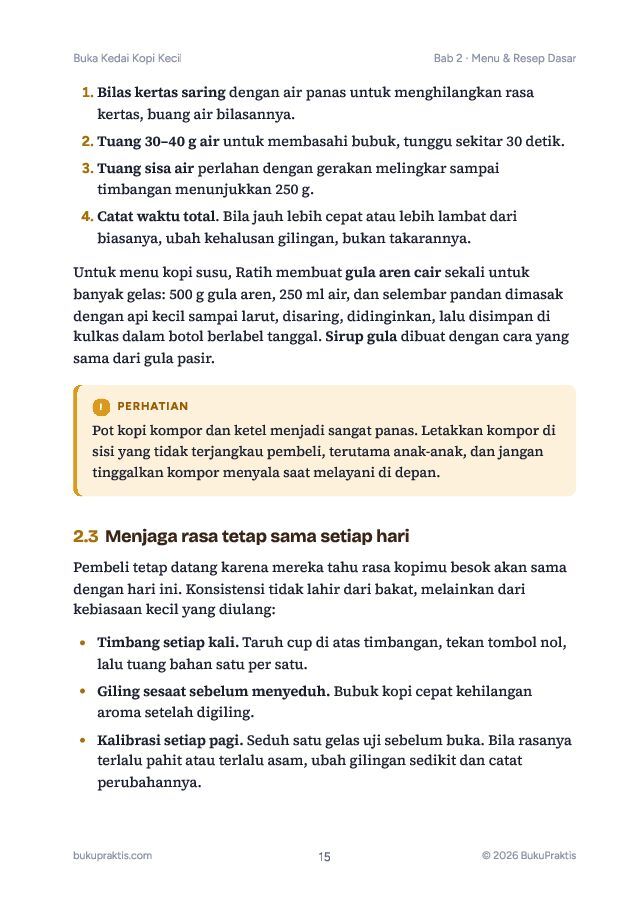 Contoh halaman Buka Kedai Kopi Kecil