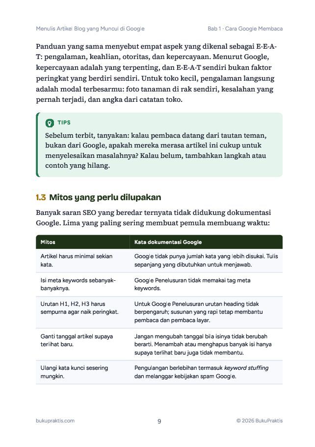 Contoh halaman Menulis Artikel Blog yang Muncul di Google