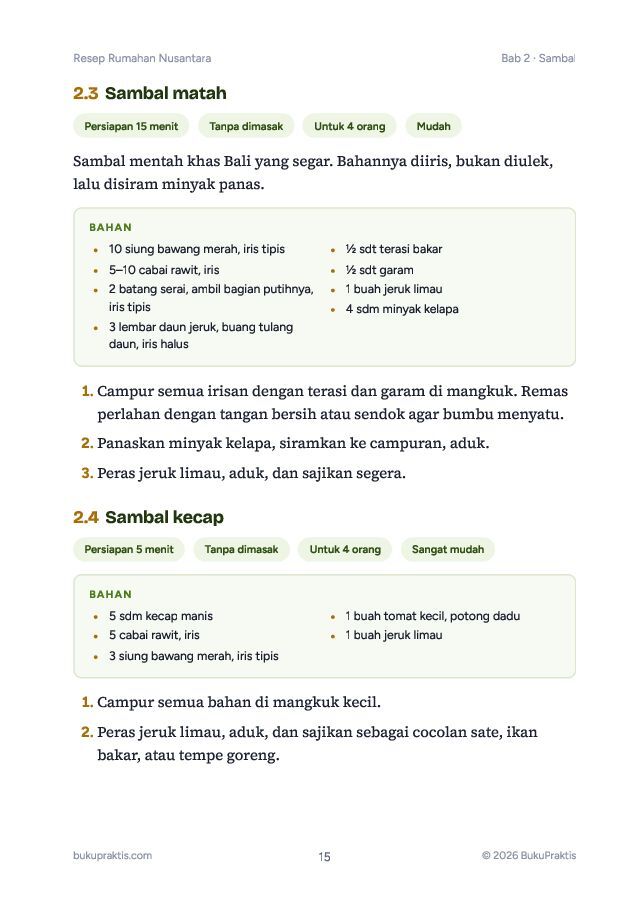 Contoh halaman Resep Rumahan Nusantara